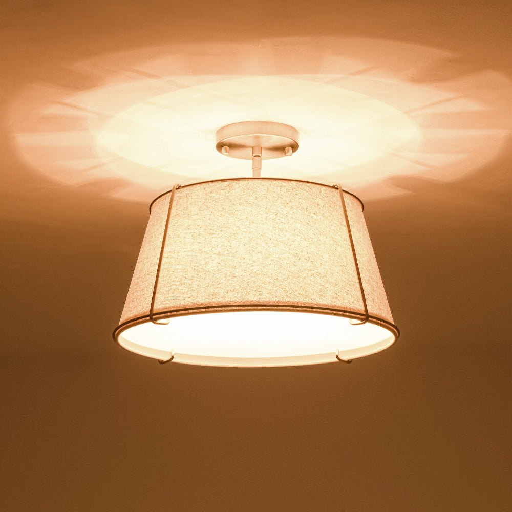 Plafondlamp Linnen Drum Vorm Messing Nikkel Semi-Flush Mount 4 Lichtpunten Klassiek Elegant Woonkamer | Sulvida