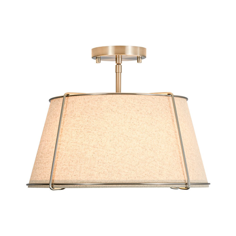 Plafondlamp Linnen Drum Vorm Messing Nikkel Semi-Flush Mount 4 Lichtpunten Klassiek Elegant Woonkamer | Sulvida