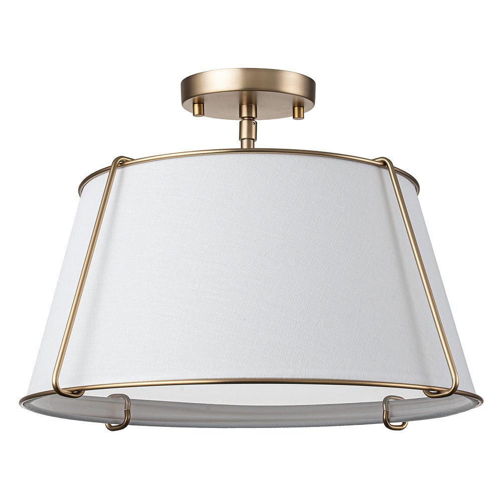 Plafondlamp Linnen Drum Vorm Messing Nikkel Semi-Flush Mount 4 Lichtpunten Klassiek Elegant Woonkamer | Sulvida