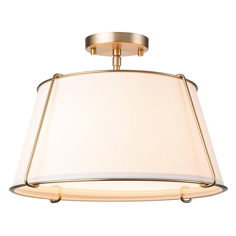 Plafondlamp Linnen Drum Vorm Messing Nikkel Semi-Flush Mount 4 Lichtpunten Klassiek Elegant Woonkamer | Sulvida