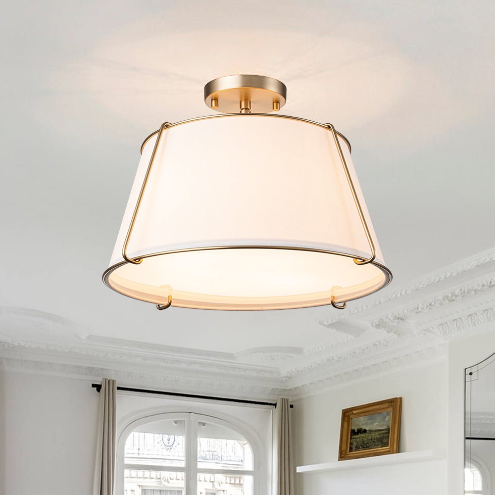 Plafondlamp Linnen Drum Vorm Messing Nikkel Semi-Flush Mount 4 Lichtpunten Klassiek Elegant Woonkamer | Sulvida