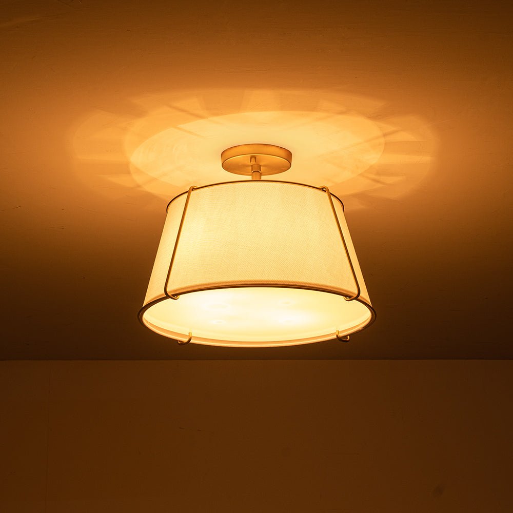 Plafondlamp Linnen Drum Vorm Messing Nikkel Semi-Flush Mount 4 Lichtpunten Klassiek Elegant Woonkamer | Sulvida