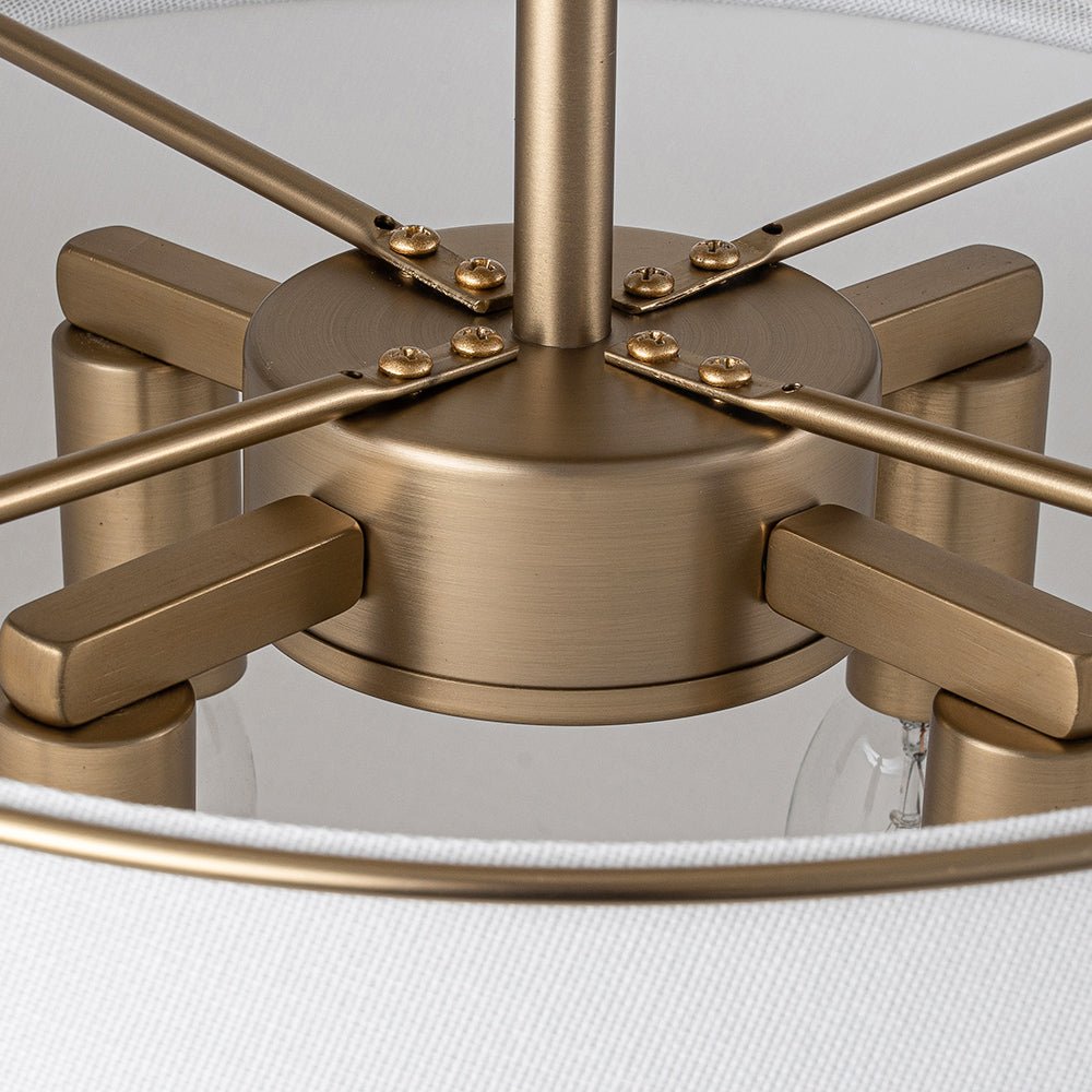 Plafondlamp Linnen Drum Vorm Messing Nikkel Semi-Flush Mount 4 Lichtpunten Klassiek Elegant Woonkamer | Sulvida