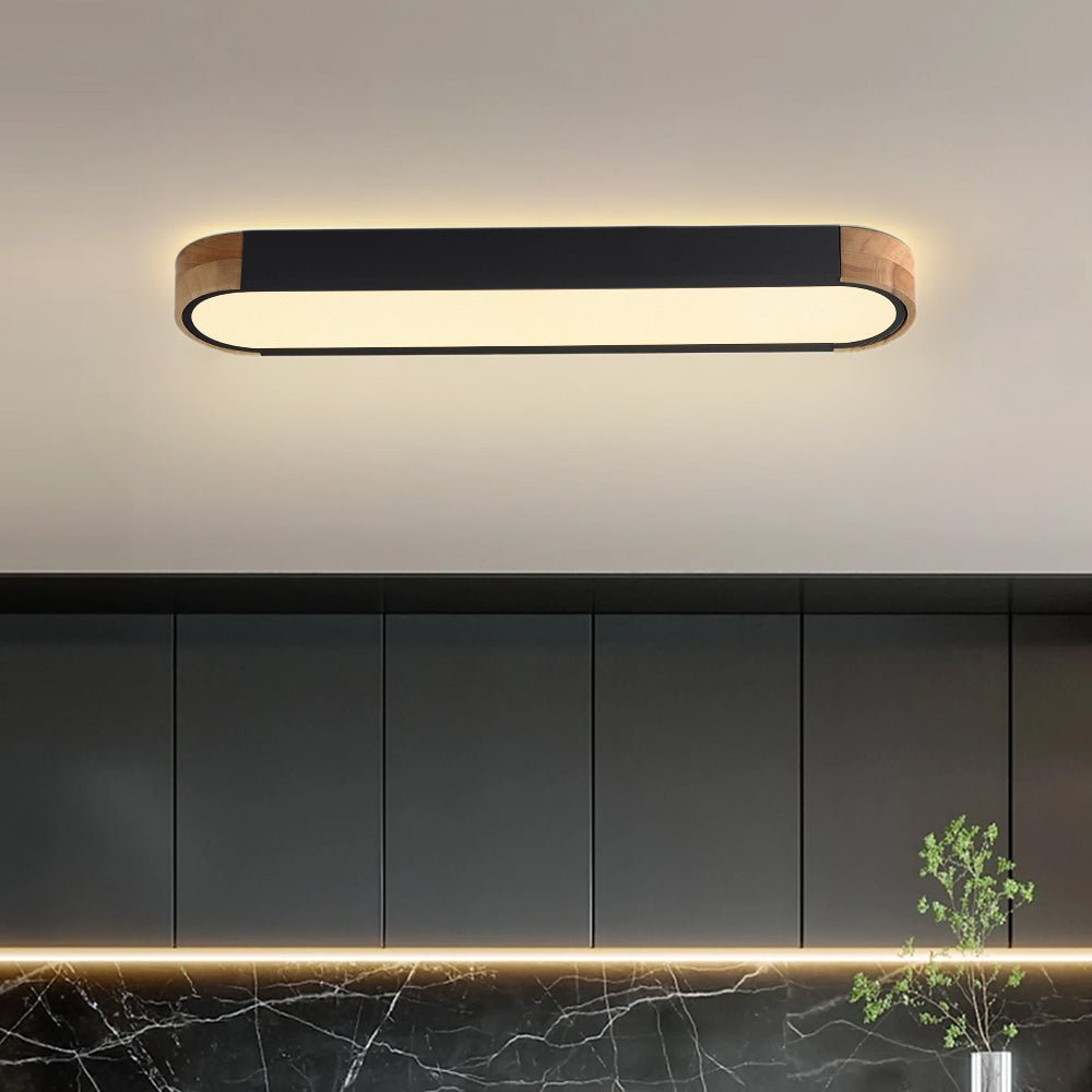 Ovale plafondlamp LED dimbaar 95cm mat zwart wit grijs hout minimalistisch modern design woonkamer slaapkamer | Sulvida