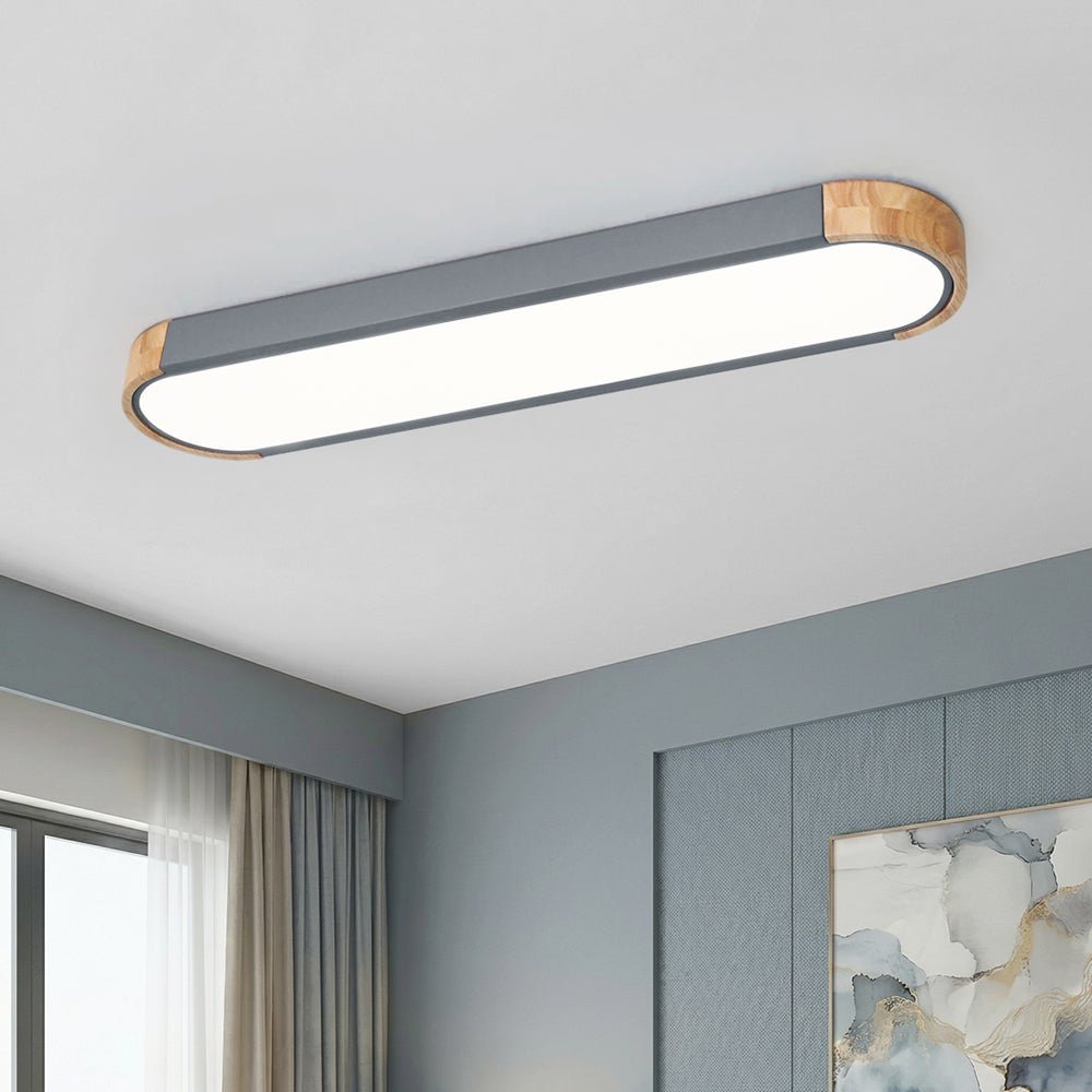 Ovale plafondlamp LED dimbaar 95cm mat zwart wit grijs hout minimalistisch modern design woonkamer slaapkamer | Sulvida