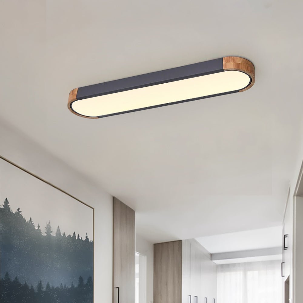 Ovale plafondlamp LED dimbaar 95cm mat zwart wit grijs hout minimalistisch modern design woonkamer slaapkamer | Sulvida