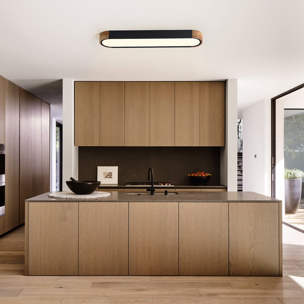 Ovale plafondlamp LED dimbaar 95cm mat zwart wit grijs hout minimalistisch modern design woonkamer slaapkamer | Sulvida