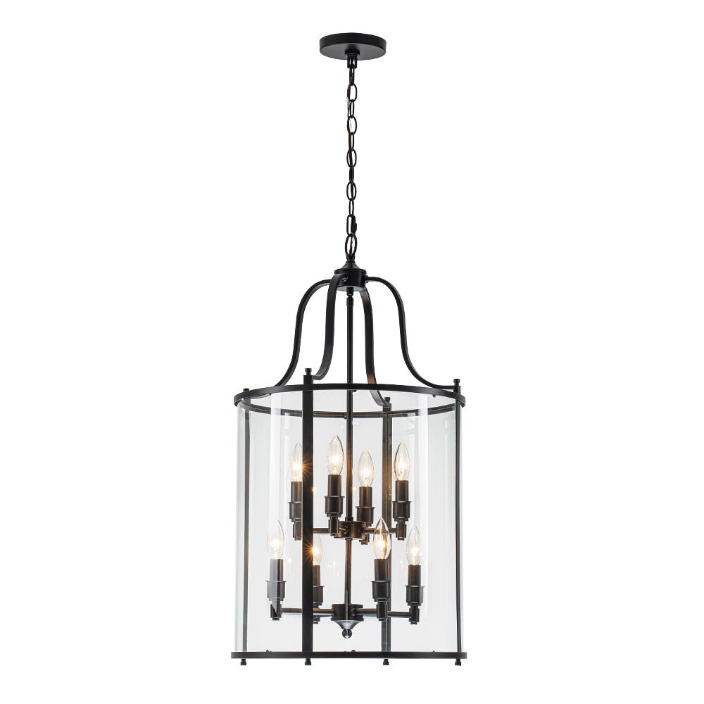 Cylindrische Kooilantaarn Hanglamp Helder Glas 8 Lichtpunten Kaarsstijl Zwart Goud Messing Eetkamer Woonkamer | Sulvida