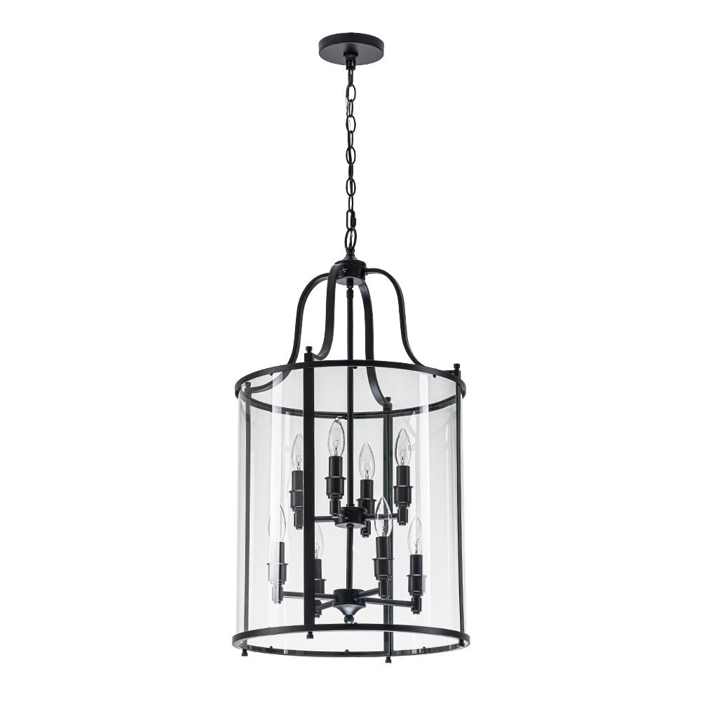 Cylindrische Kooilantaarn Hanglamp Helder Glas 8 Lichtpunten Kaarsstijl Zwart Goud Messing Eetkamer Woonkamer | Sulvida