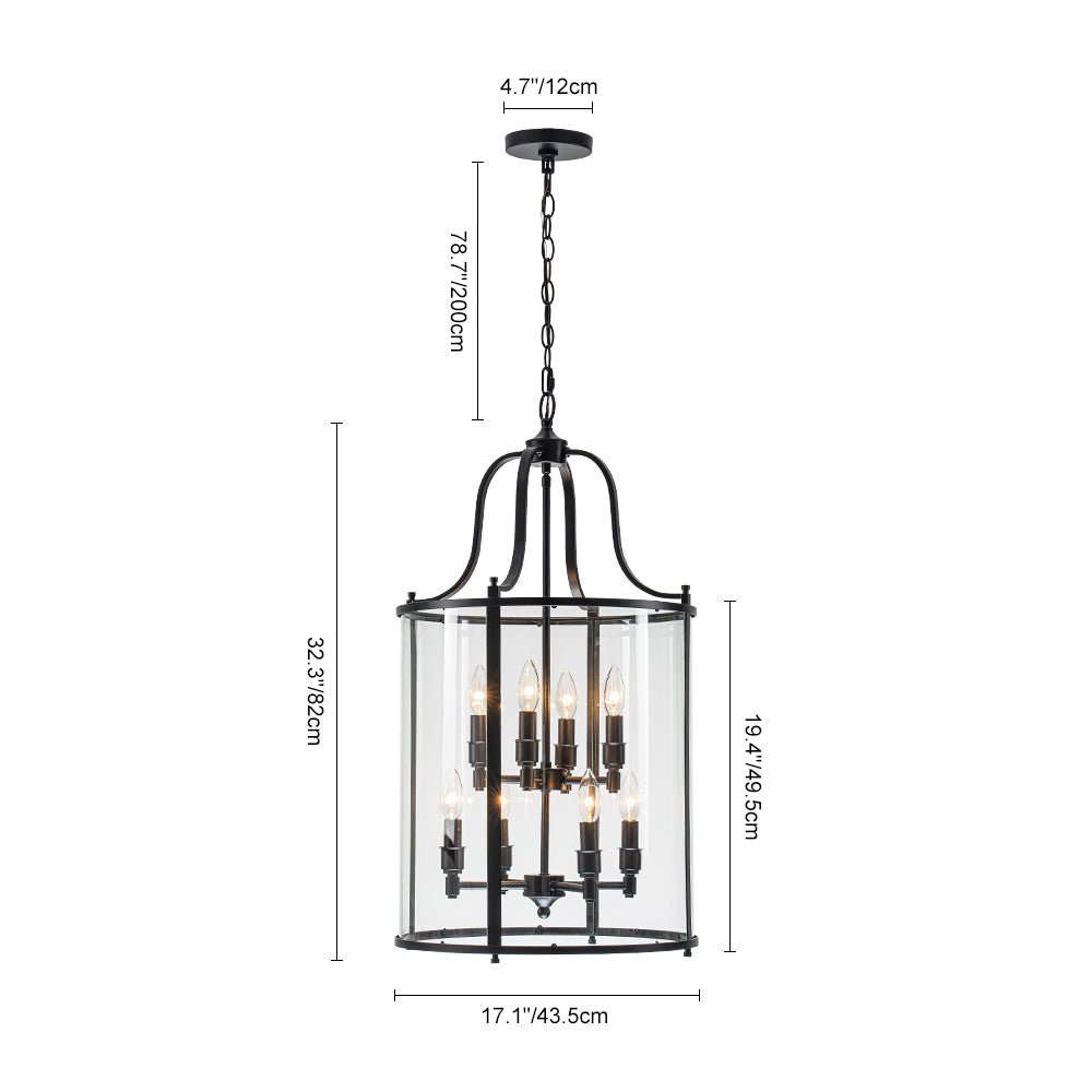 Cylindrische Kooilantaarn Hanglamp Helder Glas 8 Lichtpunten Kaarsstijl Zwart Goud Messing Eetkamer Woonkamer | Sulvida
