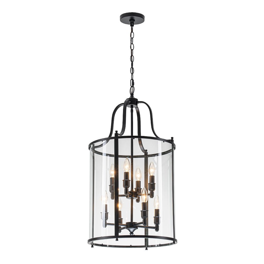 Cylindrische Kooilantaarn Hanglamp Helder Glas 8 Lichtpunten Kaarsstijl Zwart Goud Messing Eetkamer Woonkamer | Sulvida