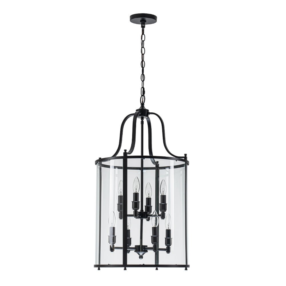 Cylindrische Kooilantaarn Hanglamp Helder Glas 8 Lichtpunten Kaarsstijl Zwart Goud Messing Eetkamer Woonkamer | Sulvida