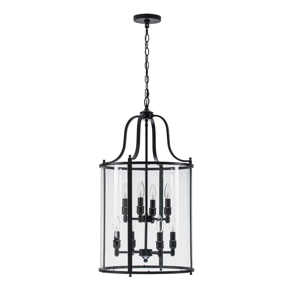 Cylindrische Kooilantaarn Hanglamp Helder Glas 8 Lichtpunten Kaarsstijl Zwart Goud Messing Eetkamer Woonkamer | Sulvida