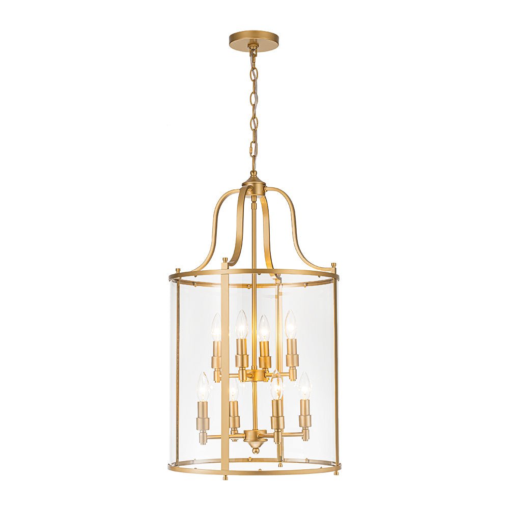 Cylindrische Kooilantaarn Hanglamp Helder Glas 8 Lichtpunten Kaarsstijl Zwart Goud Messing Eetkamer Woonkamer | Sulvida
