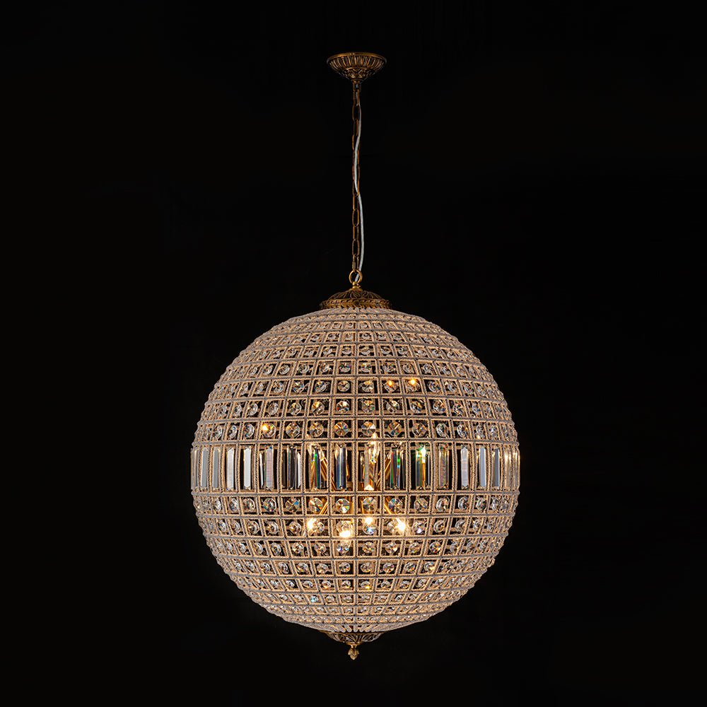 Kristallen Bolkroonluchter Antiek Messing Orbit Hanglamp Glas Verstelbare Ketting Klassiek Interieur | Sulvida