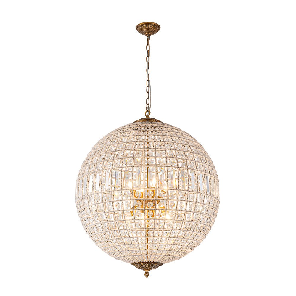 Kristallen Bolkroonluchter Antiek Messing Orbit Hanglamp Glas Verstelbare Ketting Klassiek Interieur | Sulvida