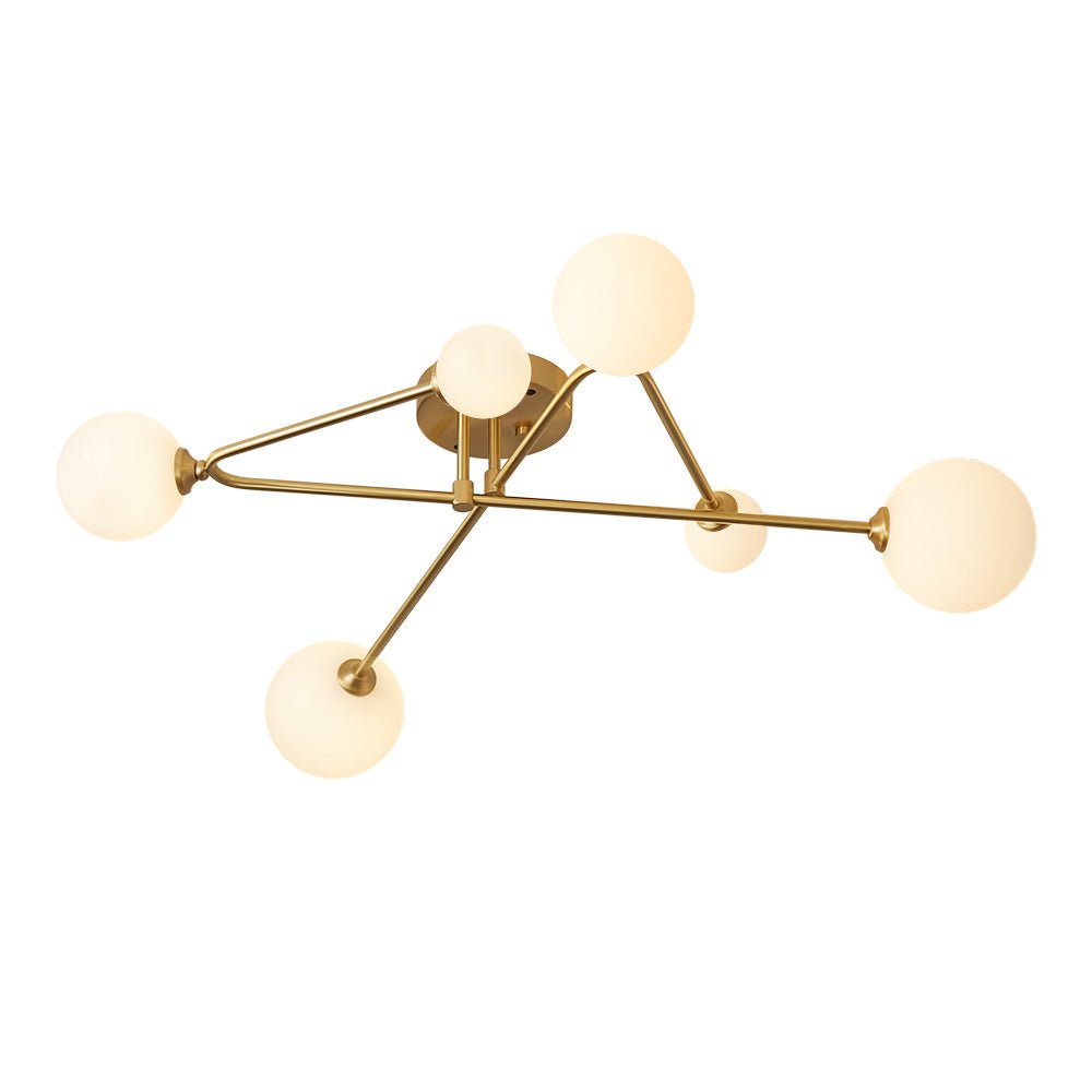 Semi-plafondlamp met 6 glazen bollen messing sputnik design dimbaar G9-fitting modern interieur woonkamer | Sulvida