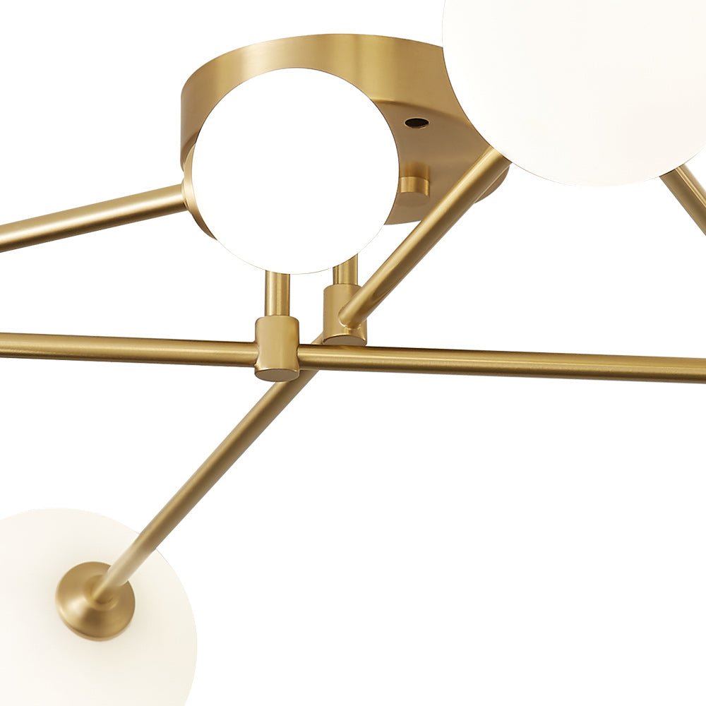 Semi-plafondlamp met 6 glazen bollen messing sputnik design dimbaar G9-fitting modern interieur woonkamer | Sulvida