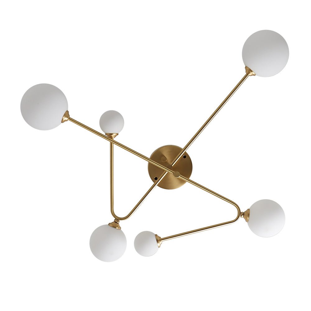 Semi-plafondlamp met 6 glazen bollen messing sputnik design dimbaar G9-fitting modern interieur woonkamer | Sulvida