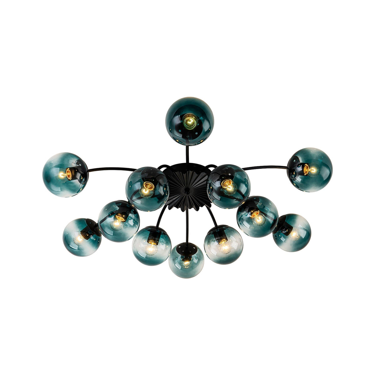 Plafondlamp 12 Lichtpunten Blauwe Glazen Bollen Verguld Sputnik Design Kroonluchter Luxe Woonkamer Interieur | Sulvida