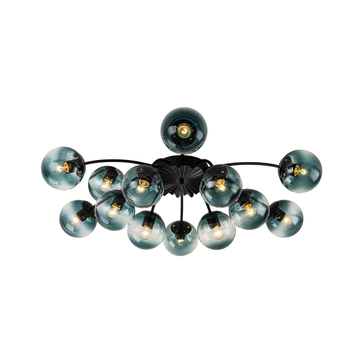 Plafondlamp 12 Lichtpunten Blauwe Glazen Bollen Verguld Sputnik Design Kroonluchter Luxe Woonkamer Interieur | Sulvida