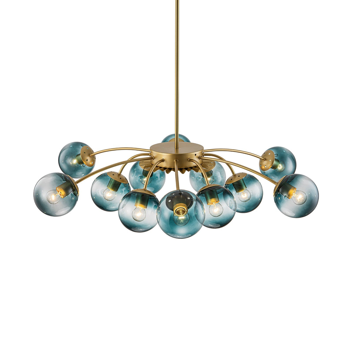 Plafondlamp 12 Lichtpunten Blauwe Glazen Bollen Verguld Sputnik Design Kroonluchter Luxe Woonkamer Interieur | Sulvida