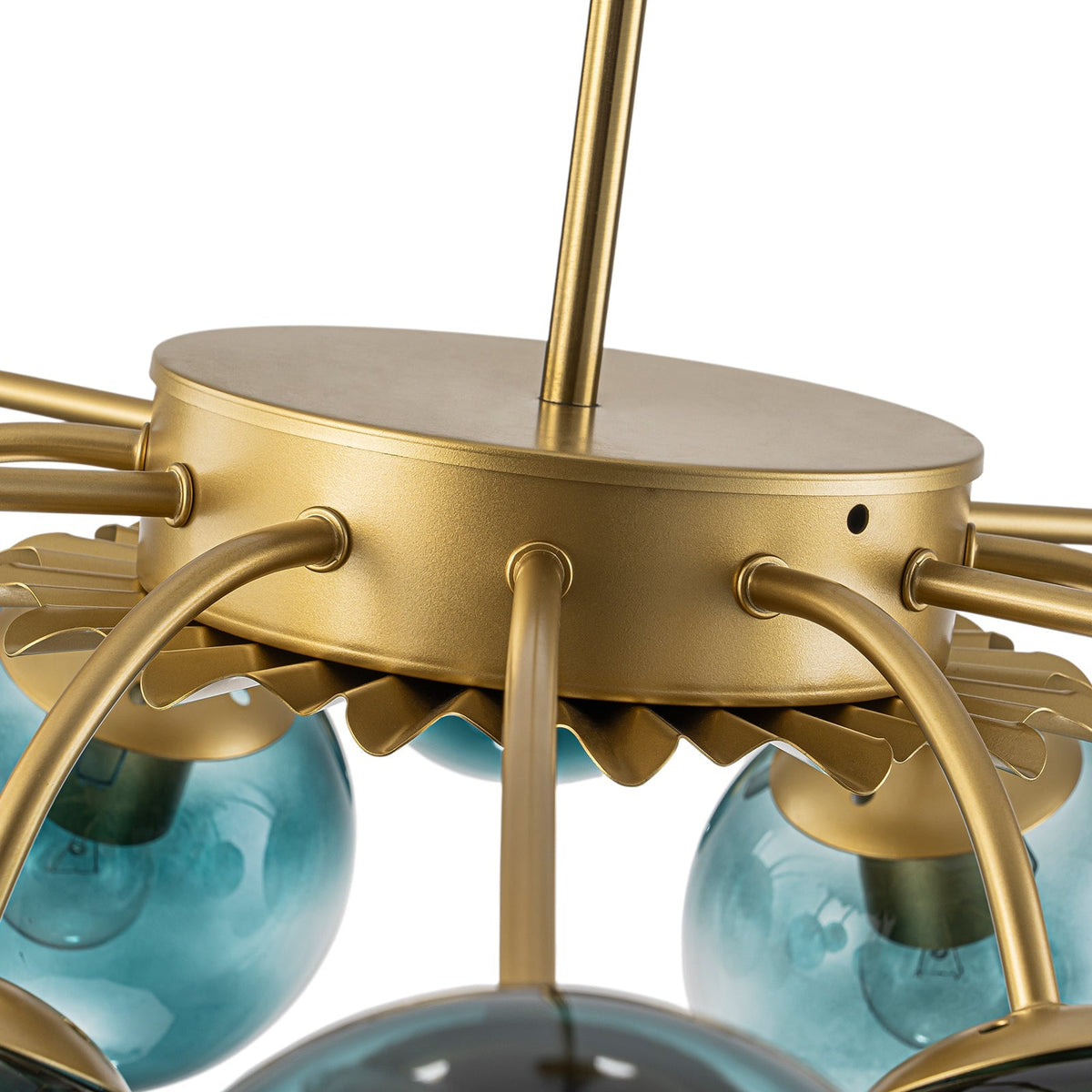 Plafondlamp 12 Lichtpunten Blauwe Glazen Bollen Verguld Sputnik Design Kroonluchter Luxe Woonkamer Interieur | Sulvida
