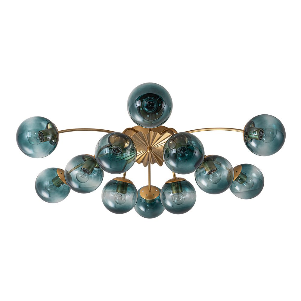 Plafondlamp 12 Lichtpunten Blauwe Glazen Bollen Verguld Sputnik Design Kroonluchter Luxe Woonkamer Interieur | Sulvida