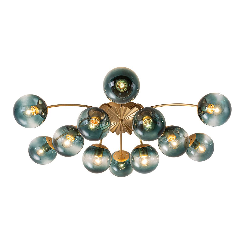 Plafondlamp 12 Lichtpunten Blauwe Glazen Bollen Verguld Sputnik Design Kroonluchter Luxe Woonkamer Interieur | Sulvida