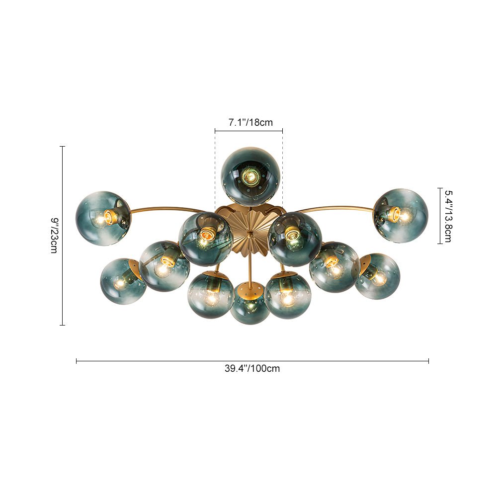 Plafondlamp 12 Lichtpunten Blauwe Glazen Bollen Verguld Sputnik Design Kroonluchter Luxe Woonkamer Interieur | Sulvida