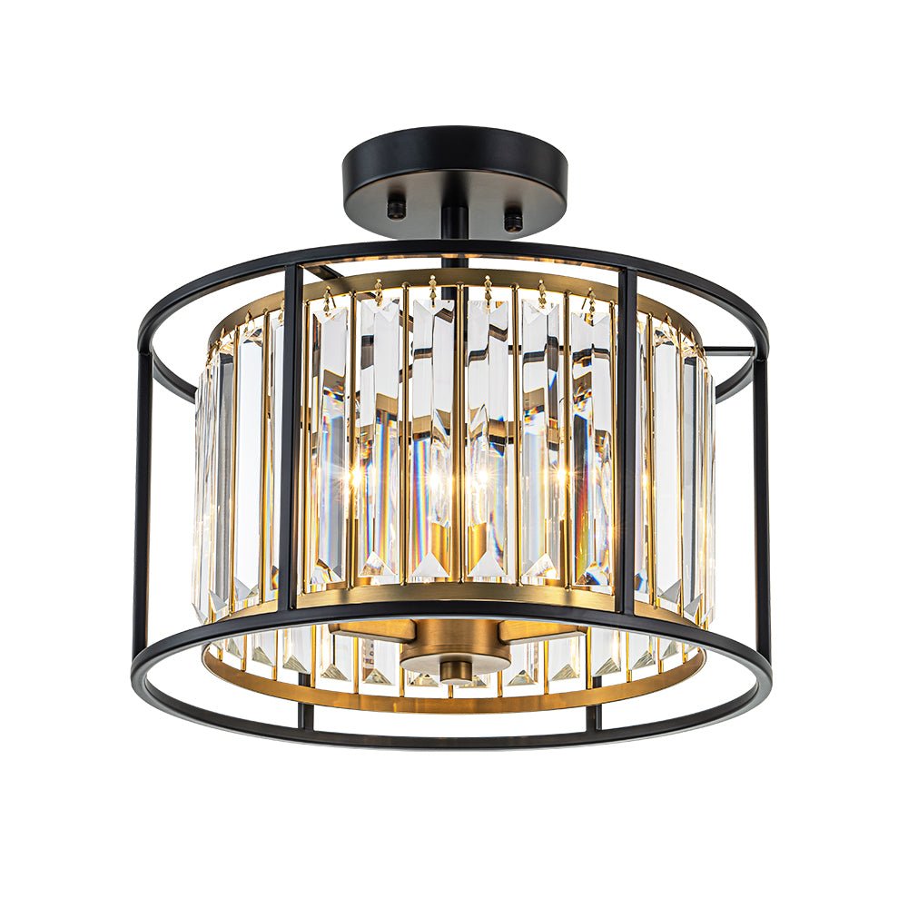 Plafondlamp Kristal Zwart Messing 3 Lichts Design Entree Keuken Woonkamer Eetkamer Slaapkamer Interieur | Sulvida