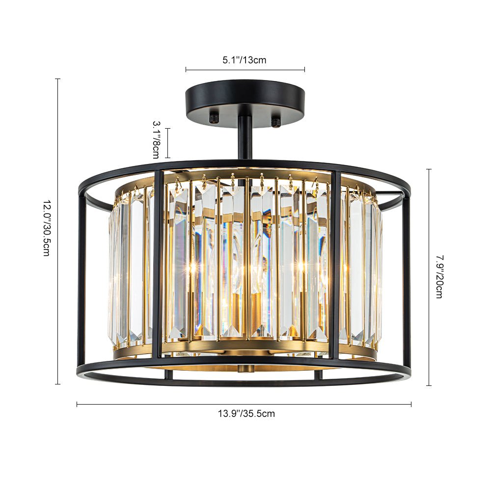 Plafondlamp Kristal Zwart Messing 3 Lichts Design Entree Keuken Woonkamer Eetkamer Slaapkamer Interieur | Sulvida