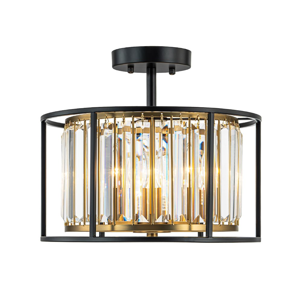 Plafondlamp Kristal Zwart Messing 3 Lichts Design Entree Keuken Woonkamer Eetkamer Slaapkamer Interieur | Sulvida