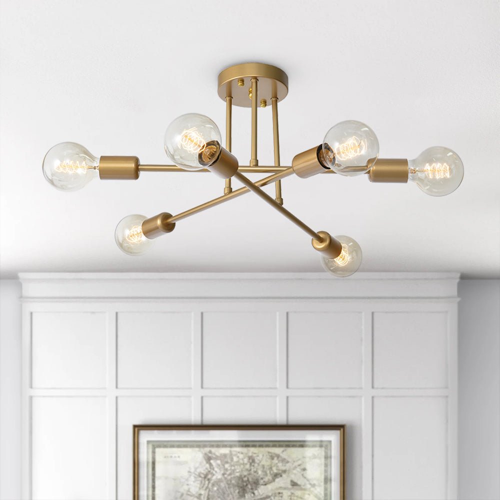 Plafondlamp Messing Semi-Flush 6-Lichts Sputnik Design Goud Modern Verlichtingsarmatuur E26 E27 Fitting | Sulvida