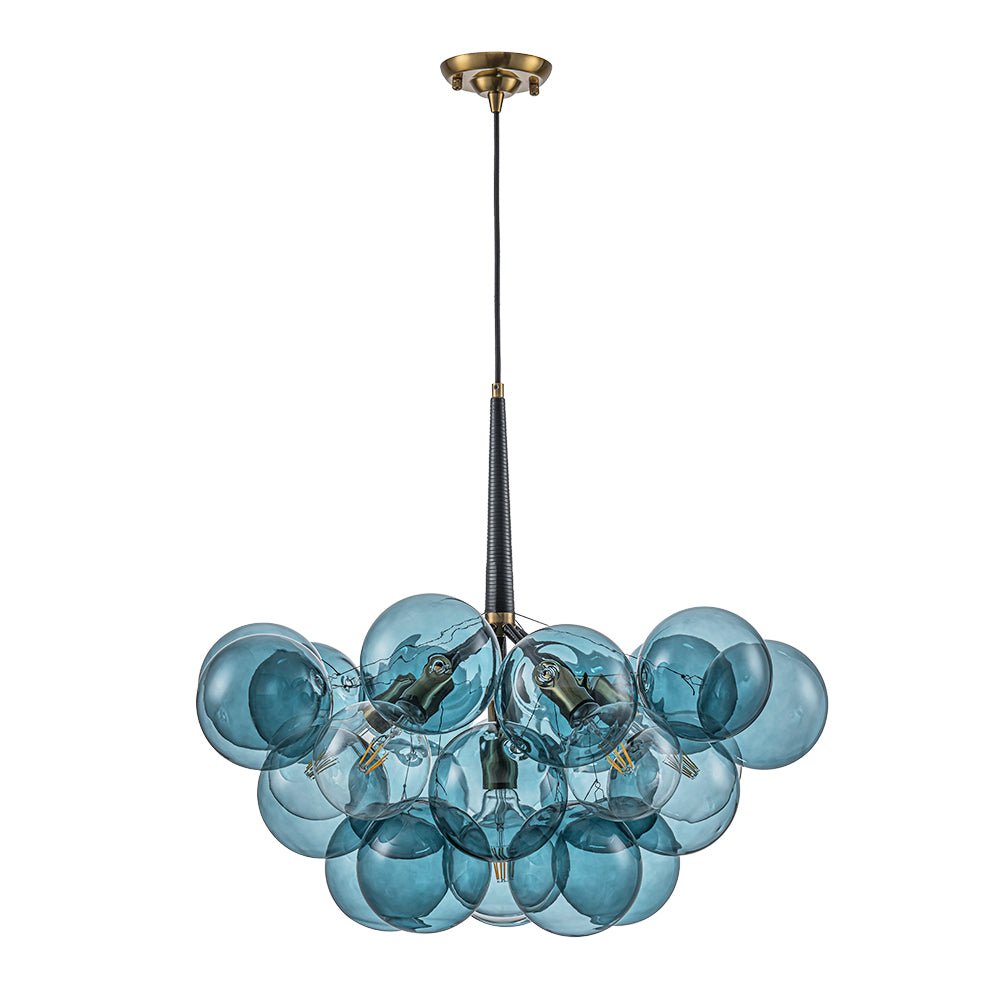 Glazen Hanglamp Blauw met Messing en Zwart voor Eetkamer Woonkamer Hal Slaapkamer LED Sfeerverlichting | Sulvida