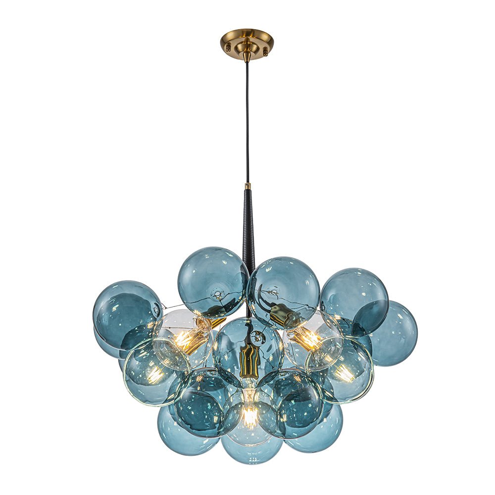 Glazen Hanglamp Blauw met Messing en Zwart voor Eetkamer Woonkamer Hal Slaapkamer LED Sfeerverlichting | Sulvida