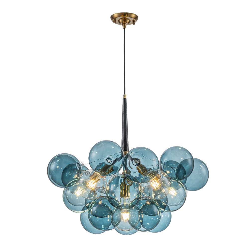 Glazen Hanglamp Blauw met Messing en Zwart voor Eetkamer Woonkamer Hal Slaapkamer LED Sfeerverlichting | Sulvida