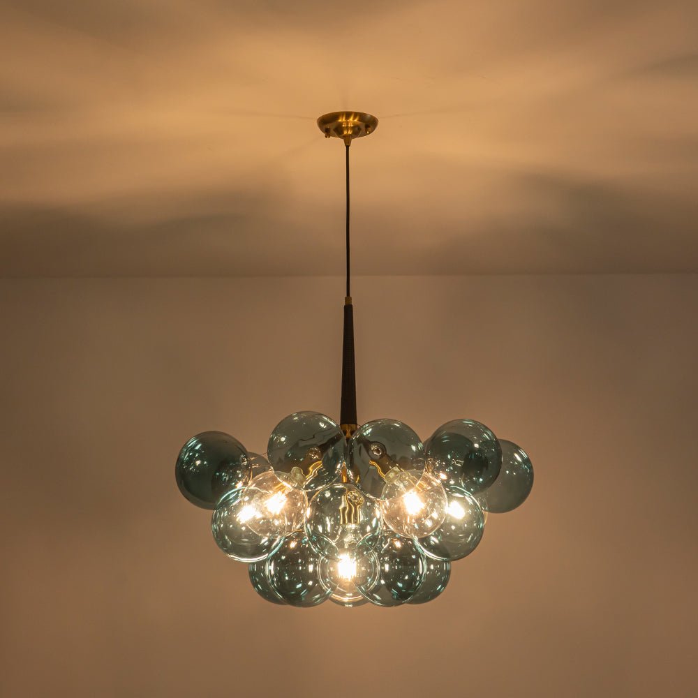 Glazen Hanglamp Blauw met Messing en Zwart voor Eetkamer Woonkamer Hal Slaapkamer LED Sfeerverlichting | Sulvida