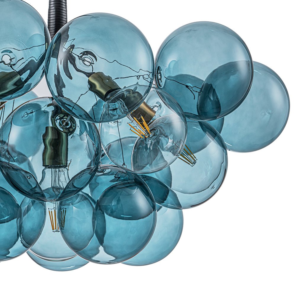 Glazen Hanglamp Blauw met Messing en Zwart voor Eetkamer Woonkamer Hal Slaapkamer LED Sfeerverlichting | Sulvida