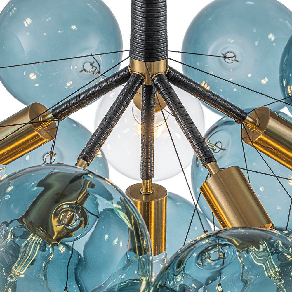 Glazen Hanglamp Blauw met Messing en Zwart voor Eetkamer Woonkamer Hal Slaapkamer LED Sfeerverlichting | Sulvida