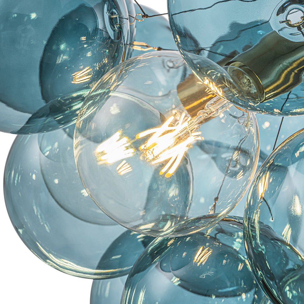 Glazen Hanglamp Blauw met Messing en Zwart voor Eetkamer Woonkamer Hal Slaapkamer LED Sfeerverlichting | Sulvida