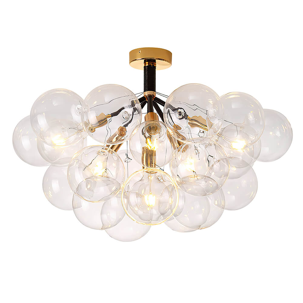 Glazen Bubble Kroonluchter Semi-Plafond Montage Moderne Verlichting Zwart Wit Goud Transparant Bol Sfeer | Sulvida