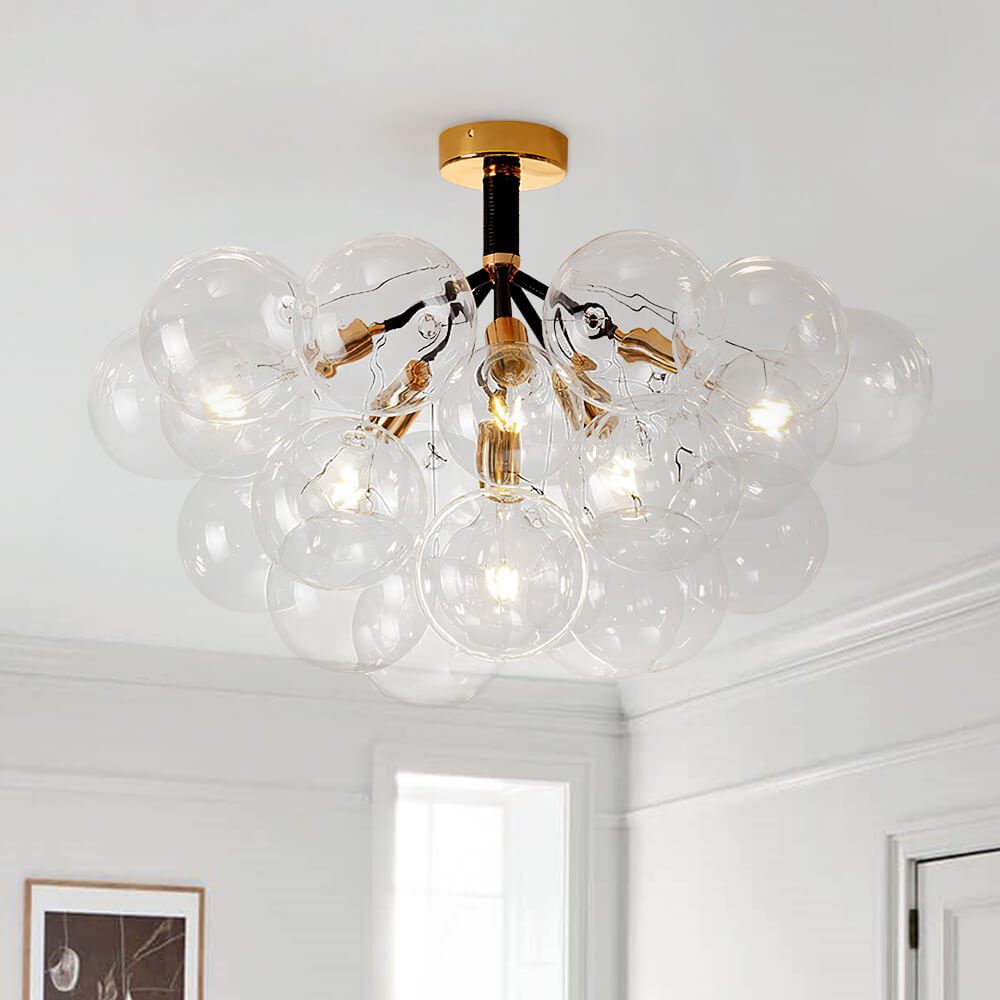 Glazen Bubble Kroonluchter Semi-Plafond Montage Moderne Verlichting Zwart Wit Goud Transparant Bol Sfeer | Sulvida