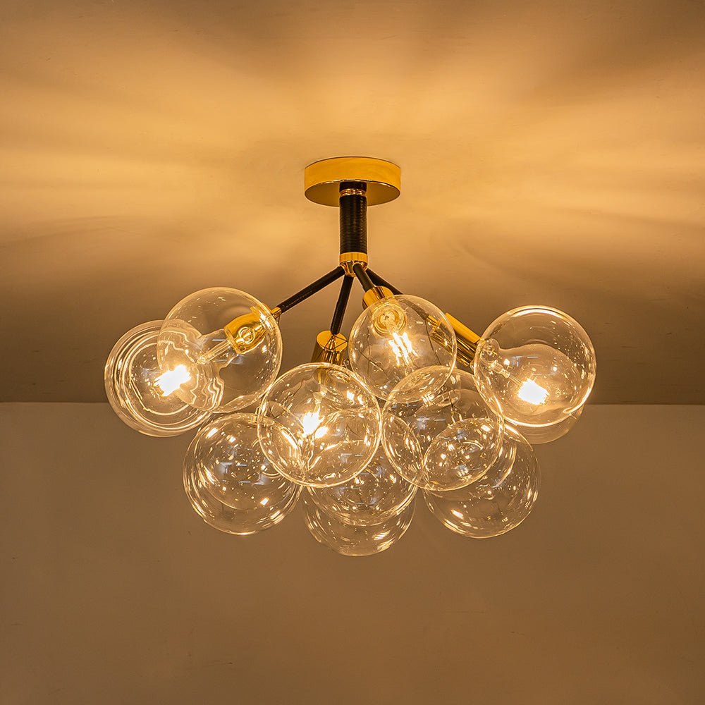 Glazen Bubble Kroonluchter Semi-Plafond Montage Moderne Verlichting Zwart Wit Goud Transparant Bol Sfeer | Sulvida