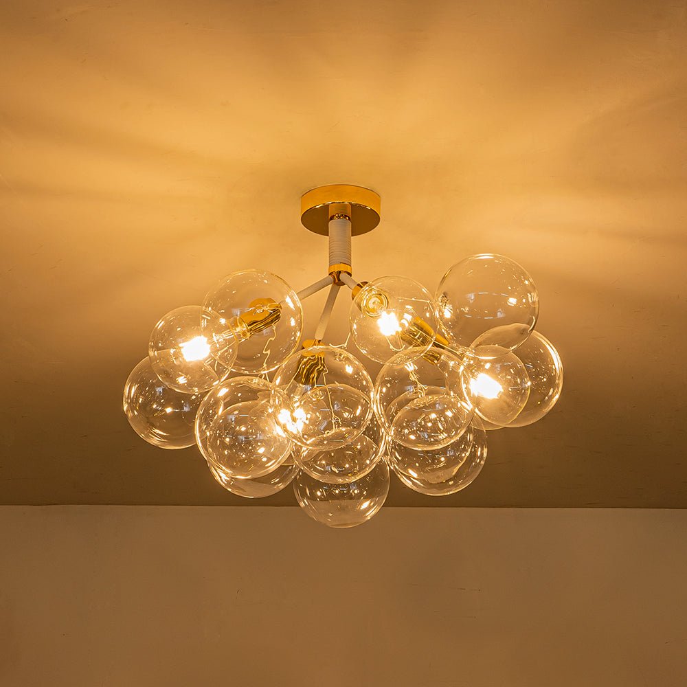 Glazen Bubble Kroonluchter Semi-Plafond Montage Moderne Verlichting Zwart Wit Goud Transparant Bol Sfeer | Sulvida