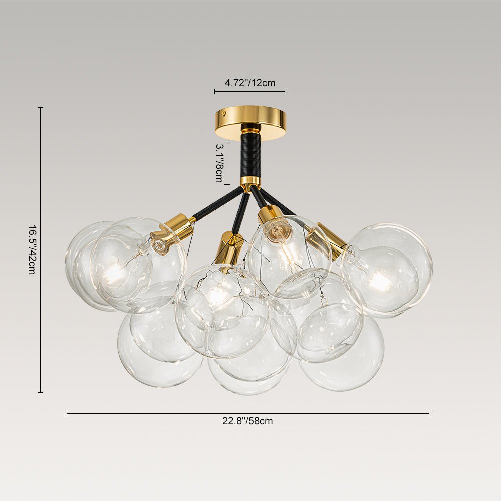 Glazen Bubble Kroonluchter Semi-Plafond Montage Moderne Verlichting Zwart Wit Goud Transparant Bol Sfeer | Sulvida