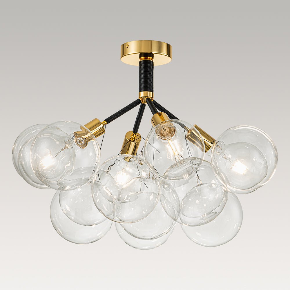 Glazen Bubble Kroonluchter Semi-Plafond Montage Moderne Verlichting Zwart Wit Goud Transparant Bol Sfeer | Sulvida