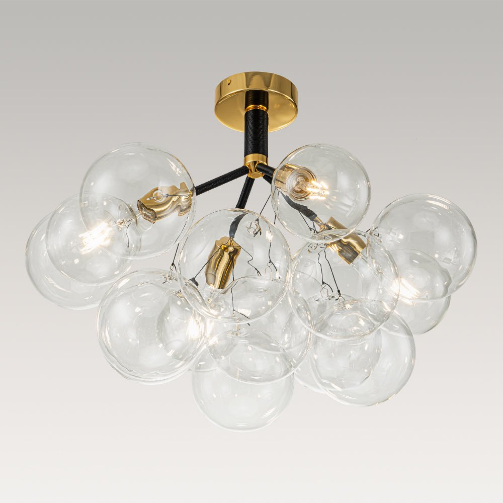 Glazen Bubble Kroonluchter Semi-Plafond Montage Moderne Verlichting Zwart Wit Goud Transparant Bol Sfeer | Sulvida