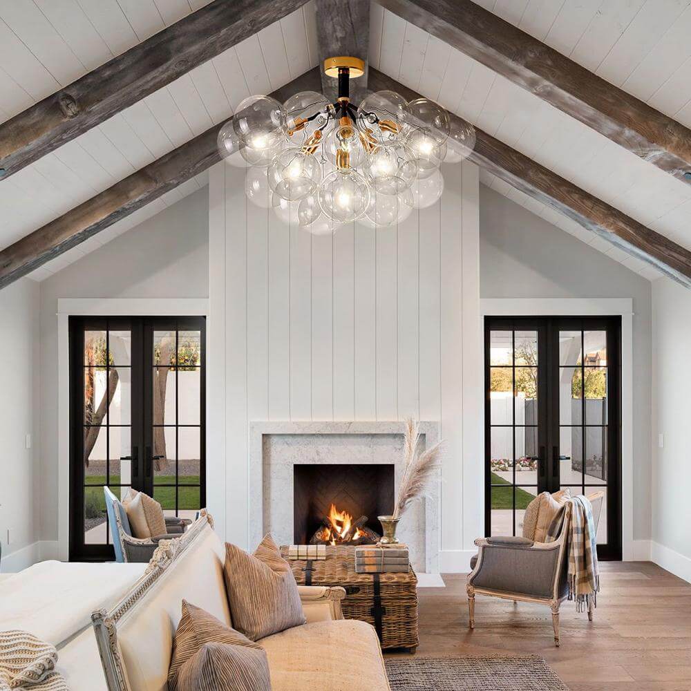 Glazen Bubble Kroonluchter Semi-Plafond Montage Moderne Verlichting Zwart Wit Goud Transparant Bol Sfeer | Sulvida