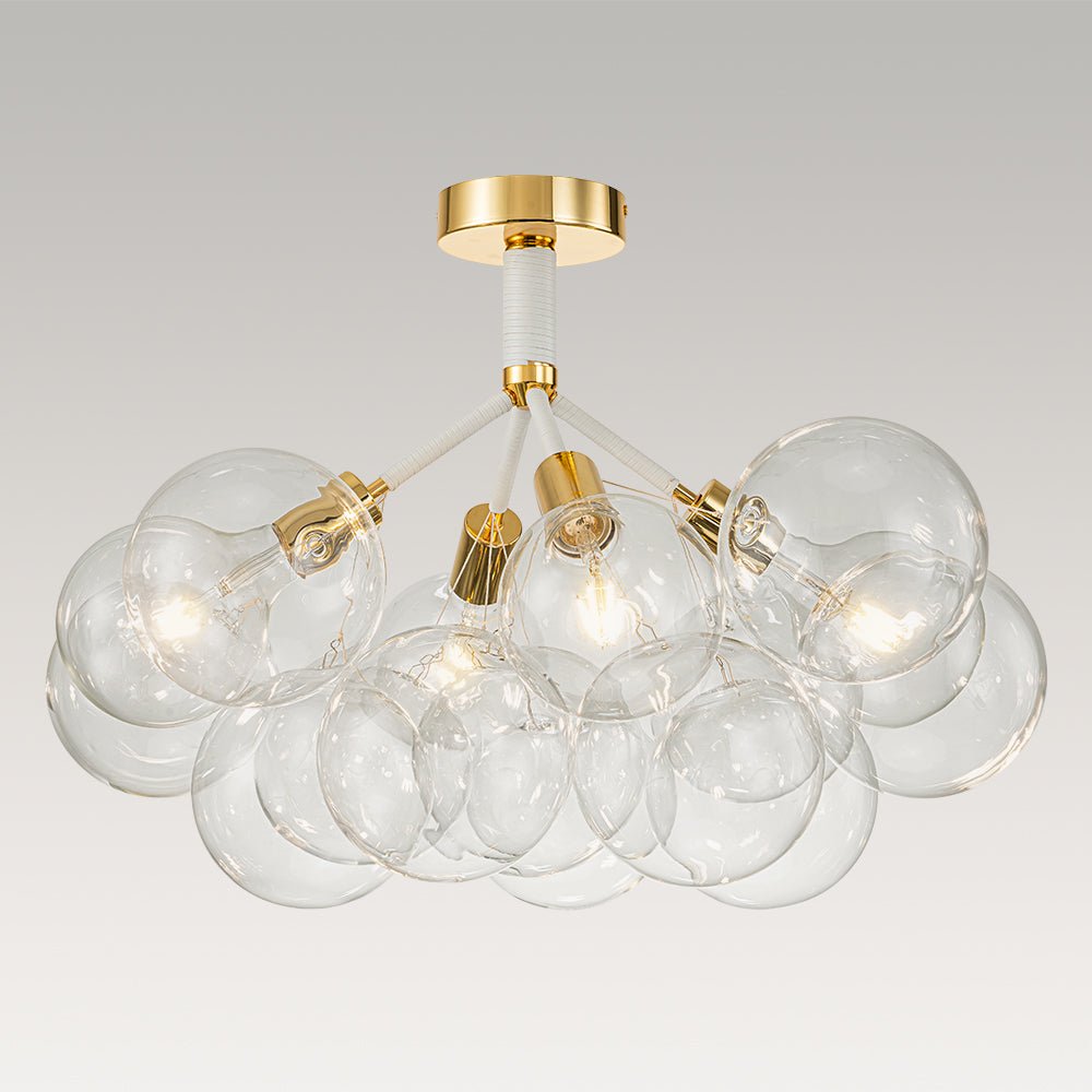 Glazen Bubble Kroonluchter Semi-Plafond Montage Moderne Verlichting Zwart Wit Goud Transparant Bol Sfeer | Sulvida